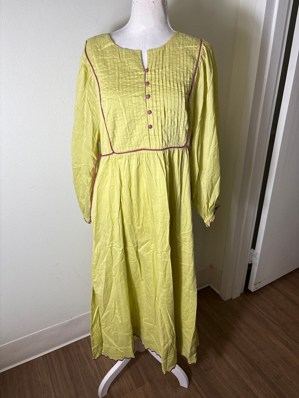 Baybala Army Green Long Sleeve Button Up Cotton Maxi Dress Sz L